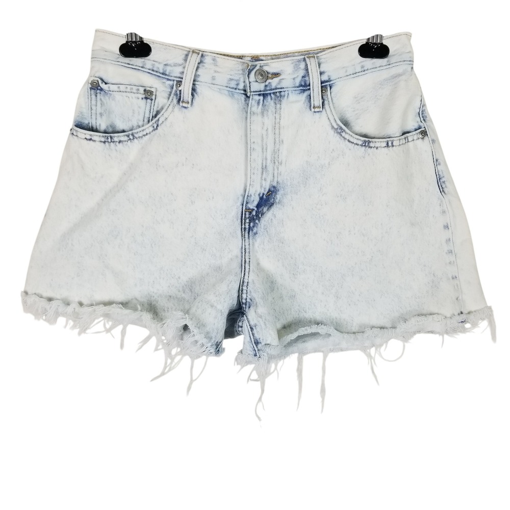 Levi's High Baggy Shorts Womens 30 Light Blue Acid Wash Raw Hem Denim Premium
